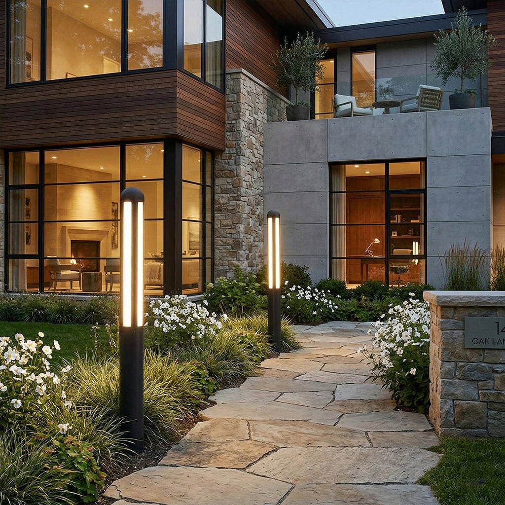 Modern Black Cylinder Waterproof LED Outdoor Path Post Light Street Lighting