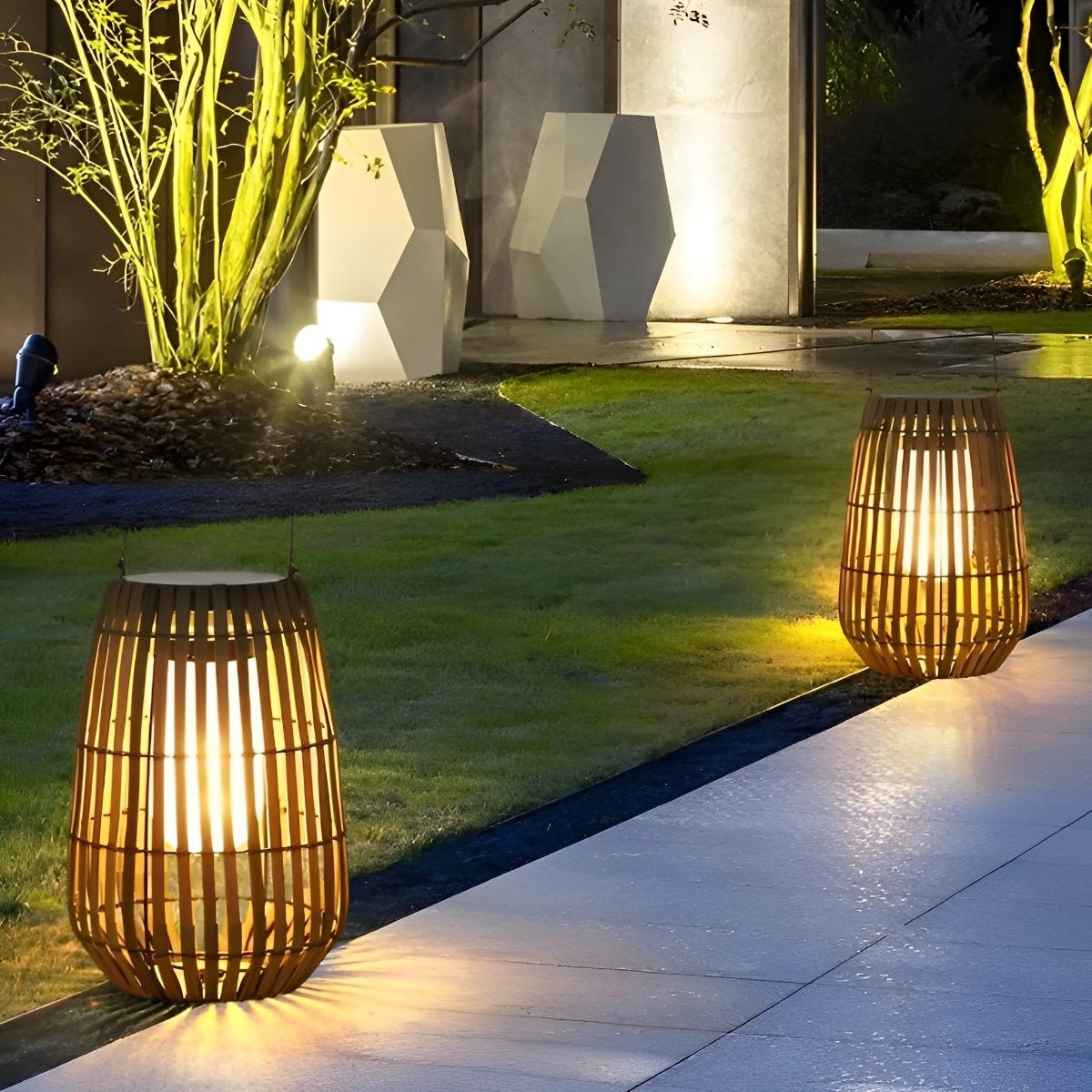 Rattan Hanging Lantern Shaped LED Waterproof Outdoor Lights