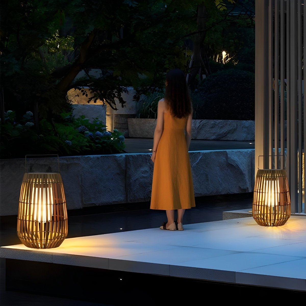 Rattan Hanging Lantern Shaped LED Waterproof Outdoor Lights